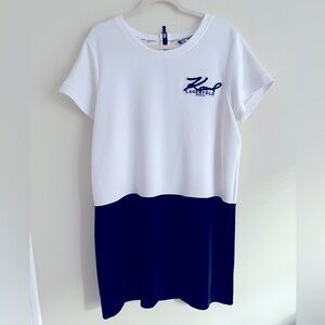 SOLD‼️Karl Lagerfeld Paris Women Colorblock Mini Scuba Shirt Dress BlackWhite XL